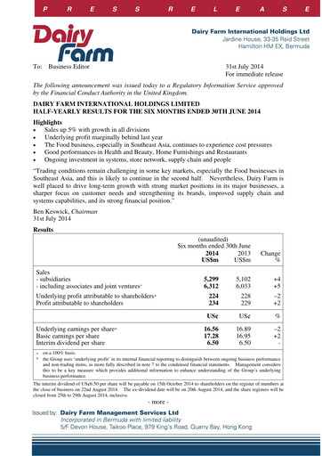 Thumbnail DFI Retail Group
 Half-year Report 2014-h1
