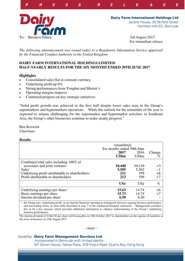 Thumbnail DFI Retail Group
 Half-year Report 2017-h1