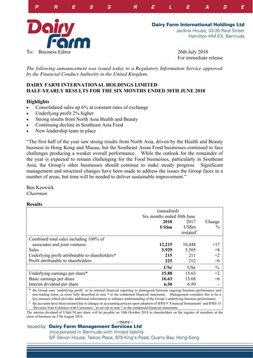 Thumbnail DFI Retail Group
 Half-year Report 2018-h1