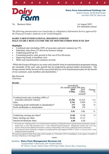 Thumbnail DFI Retail Group
 Half-year Report 2019-h1