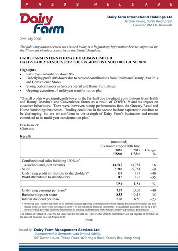 Thumbnail DFI Retail Group
 Half-year Report 2020-h1