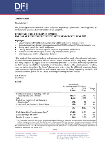 Thumbnail DFI Retail Group
 Half-year Report 2022-h1