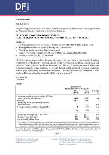 Thumbnail DFI Retail Group
 Half-year Report 2023-h1