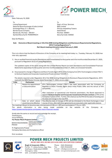 Miniature Power Mech Projects Rapport trimestriel 2026-q3