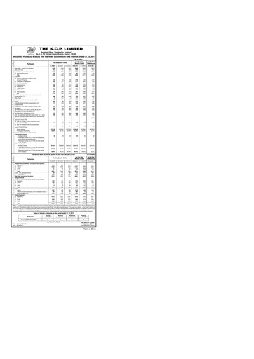 Thumbnail KCP Limited Quarterly Report 2011-q3