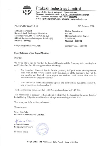 Thumbnail Prakash Industries
 Half-year Report 2018-h1