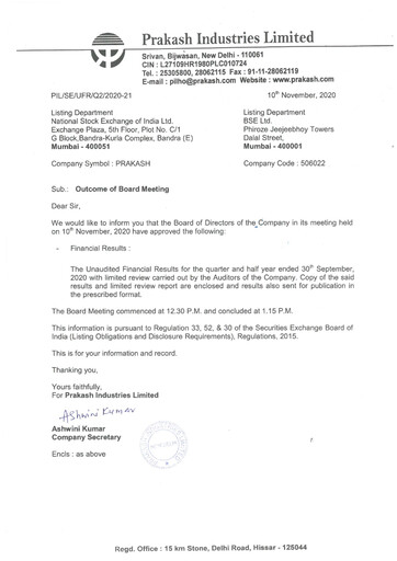 Thumbnail Prakash Industries
 Half-year Report 2020-h1