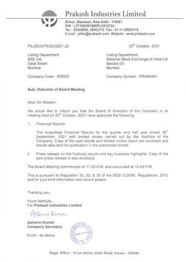 Thumbnail Prakash Industries
 Half-year Report 2021-h1