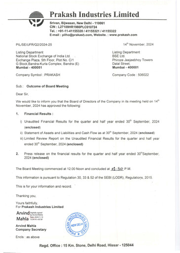 Thumbnail Prakash Industries
 Half-year Report 2024-h1