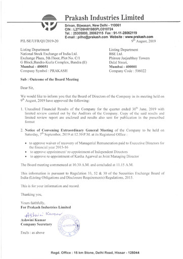 Thumbnail Prakash Industries
 Quarterly Report 2019-q2