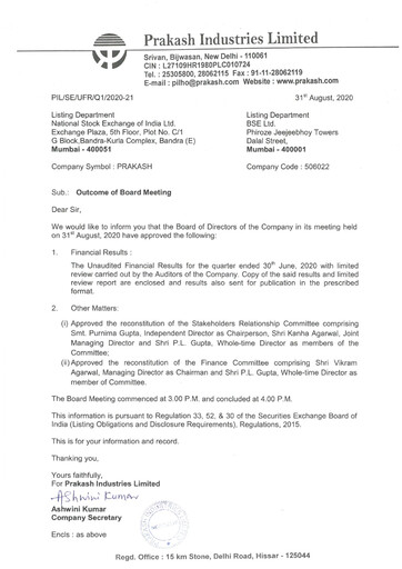 Thumbnail Prakash Industries
 Quarterly Report 2020-q2