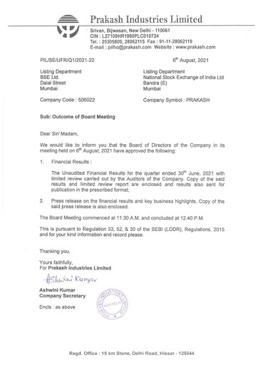 Thumbnail Prakash Industries
 Quarterly Report 2021-q2