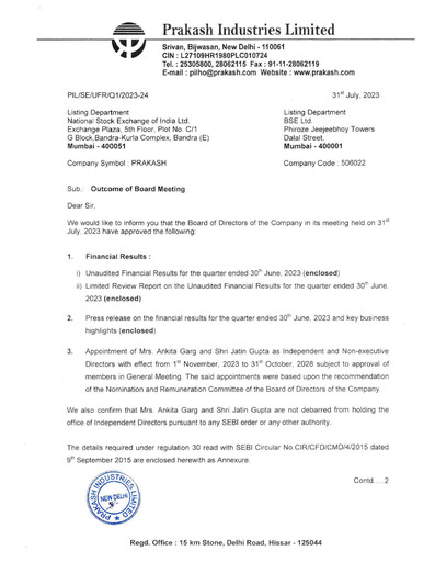 Thumbnail Prakash Industries
 Quarterly Report 2023-q2