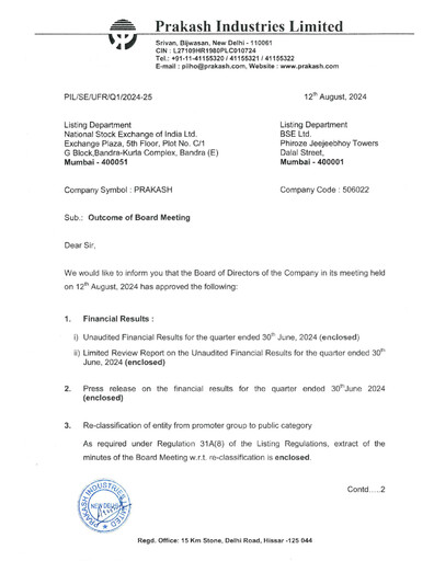 Thumbnail Prakash Industries
 Quarterly Report 2024-q1
