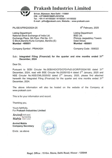Thumbnail Prakash Industries
 Quarterly Report 2024-q3