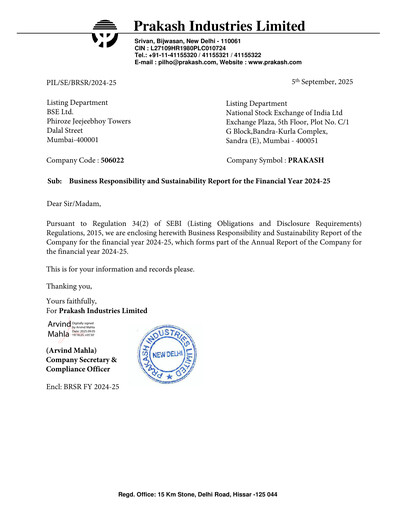 Thumbnail Prakash Industries
 Sustainability Report 2024-2025