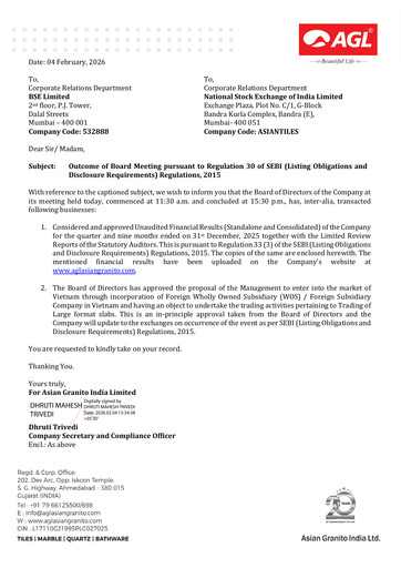 Thumbnail Asian Granito India
 Quarterly Report 2025-q3