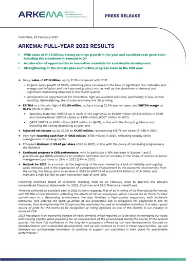 Miniature Arkema Rapport financier 2022
