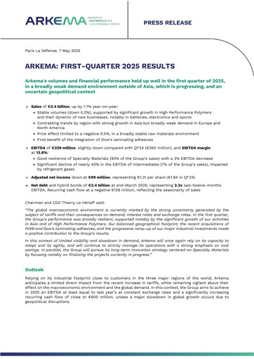 Thumbnail Arkema Quarterly Report 2025-q1