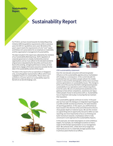 Vorschaubild Singapore Exchange Nachhaltigkeitsbericht 2013