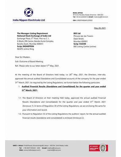 Thumbnail India Nippon Electricals Financial Statement 2020-2021
