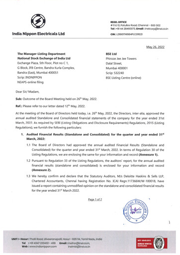 Thumbnail India Nippon Electricals Financial Statement 2021-2022