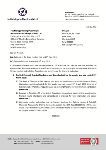 Thumbnail India Nippon Electricals Financial Statement 2022-2023