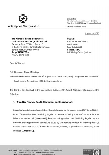 Thumbnail India Nippon Electricals Quarterly Report 2020-q1