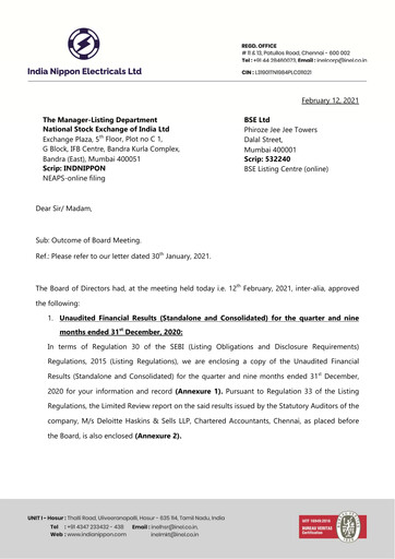 Thumbnail India Nippon Electricals Quarterly Report 2020-q3