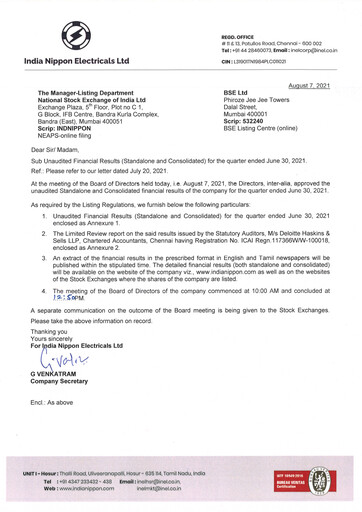 Thumbnail India Nippon Electricals Quarterly Report 2021-q1
