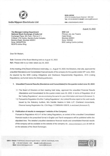 Thumbnail India Nippon Electricals Quarterly Report 2022-q1