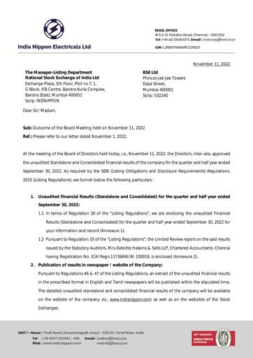 Thumbnail India Nippon Electricals Quarterly Report 2022-q2