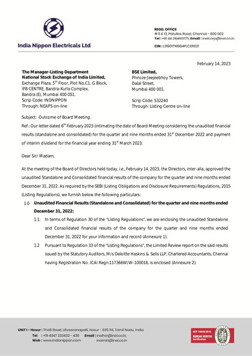 Thumbnail India Nippon Electricals Quarterly Report 2022-q3