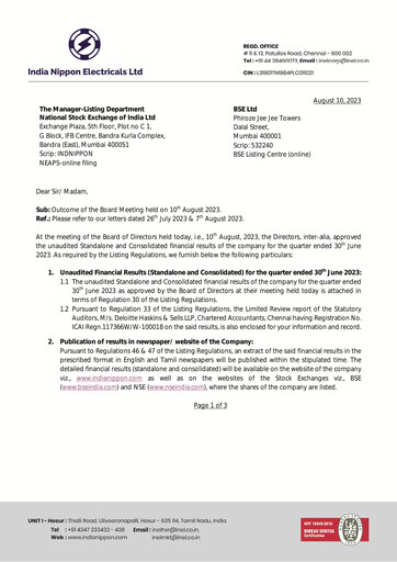 Thumbnail India Nippon Electricals Quarterly Report 2023-q1