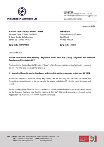 Thumbnail India Nippon Electricals Quarterly Report 2024-q1