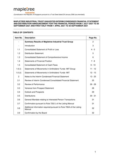 Thumbnail Mapletree Industrial Trust Financial Statement 2021-h1