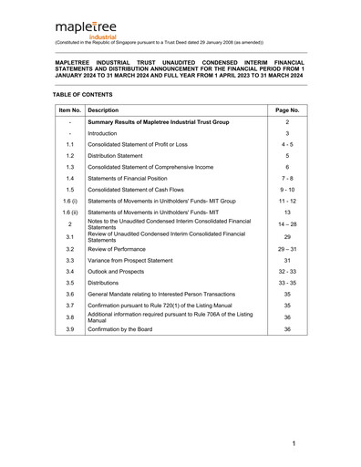 Thumbnail Mapletree Industrial Trust Financial Statement 2023