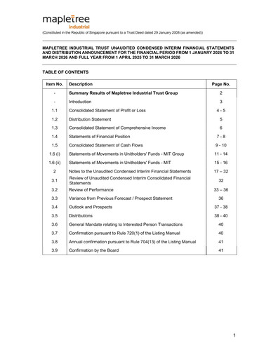 Vorschaubild Mapletree Industrial Trust Finanzmitteilung 2026