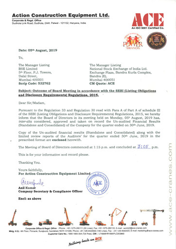 Thumbnail Action Construction Equipment Quarterly Report 2019-q1