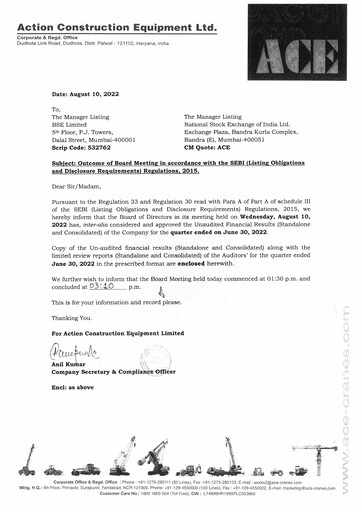 Thumbnail Action Construction Equipment Quarterly Report 2022-q1