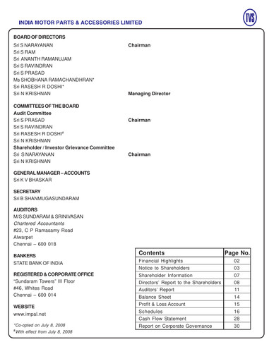 Vorschaubild India Motor Parts and Accessories Jahresbericht 2007-2008
