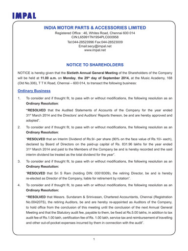 Vorschaubild India Motor Parts and Accessories Jahresbericht 2013-2014