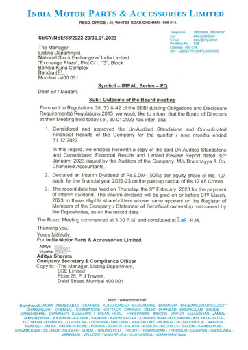 Vorschaubild India Motor Parts and Accessories Quartalsbericht 2022-q3