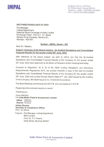Thumbnail India Motor Parts and Accessories Quarterly Report 2023-q1