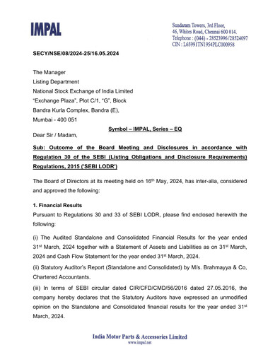 Thumbnail India Motor Parts and Accessories Quarterly Report 2023-q4