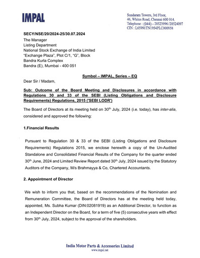 Thumbnail India Motor Parts and Accessories Quarterly Report 2024-q1