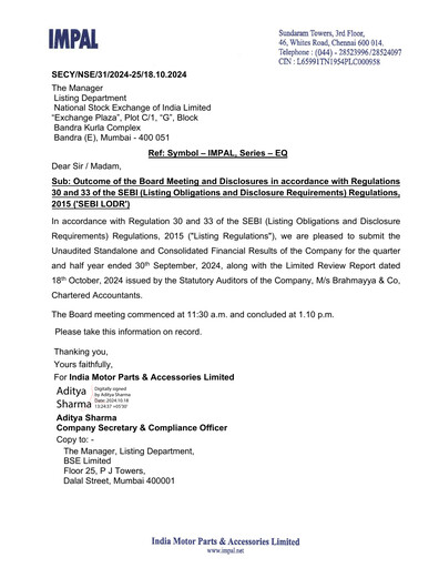 Thumbnail India Motor Parts and Accessories Quarterly Report 2024-q2