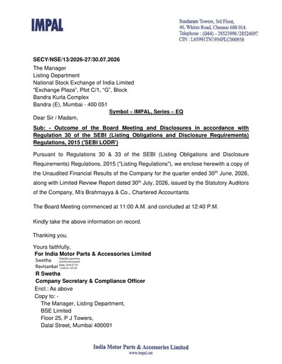 Thumbnail India Motor Parts and Accessories Quarterly Report 2026-q1