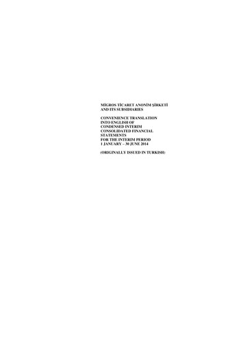 Miniature Migros Ticaret A.S. Rapport semestriel 2014-h1