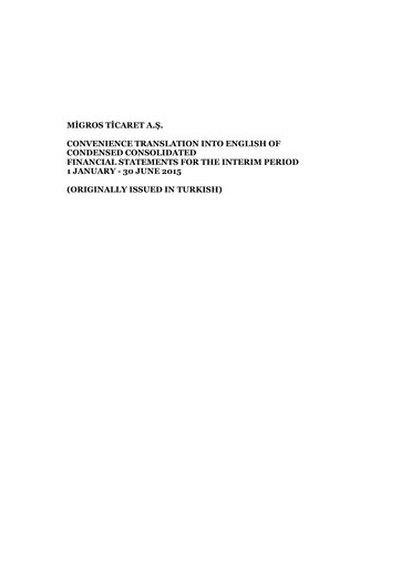 Miniature Migros Ticaret A.S. Rapport semestriel 2015-h1